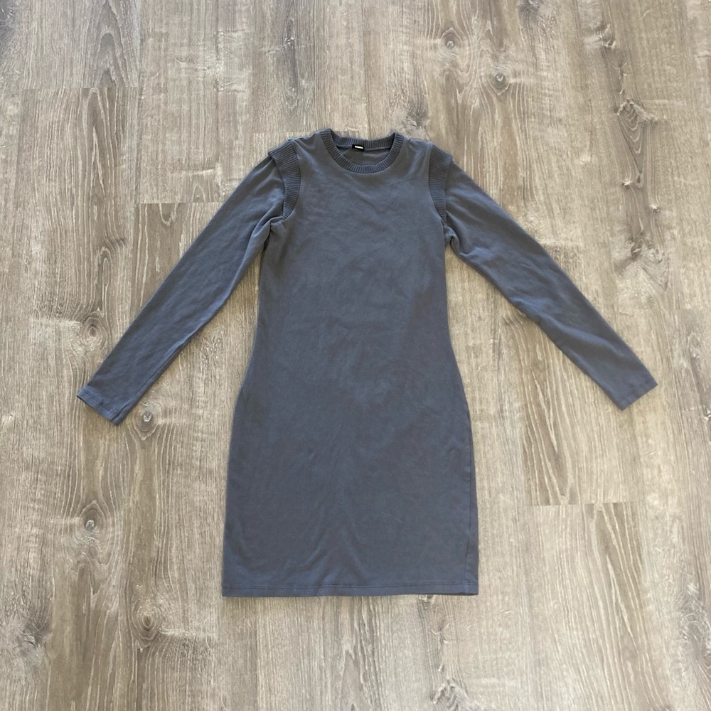 Monrow Long Sleeve Mini Dress in Charcoal Gray